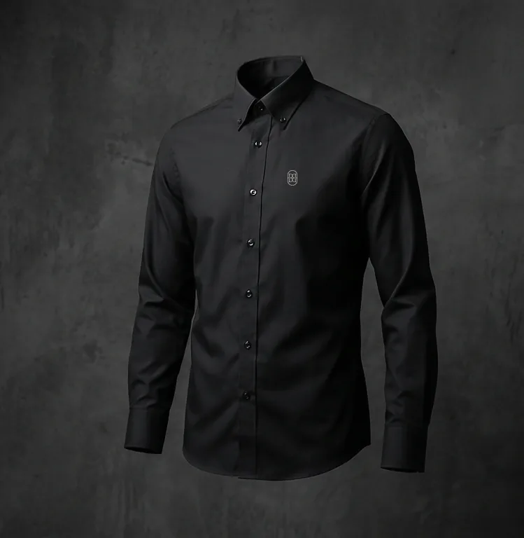 Black formal shirt on a studio backdrop